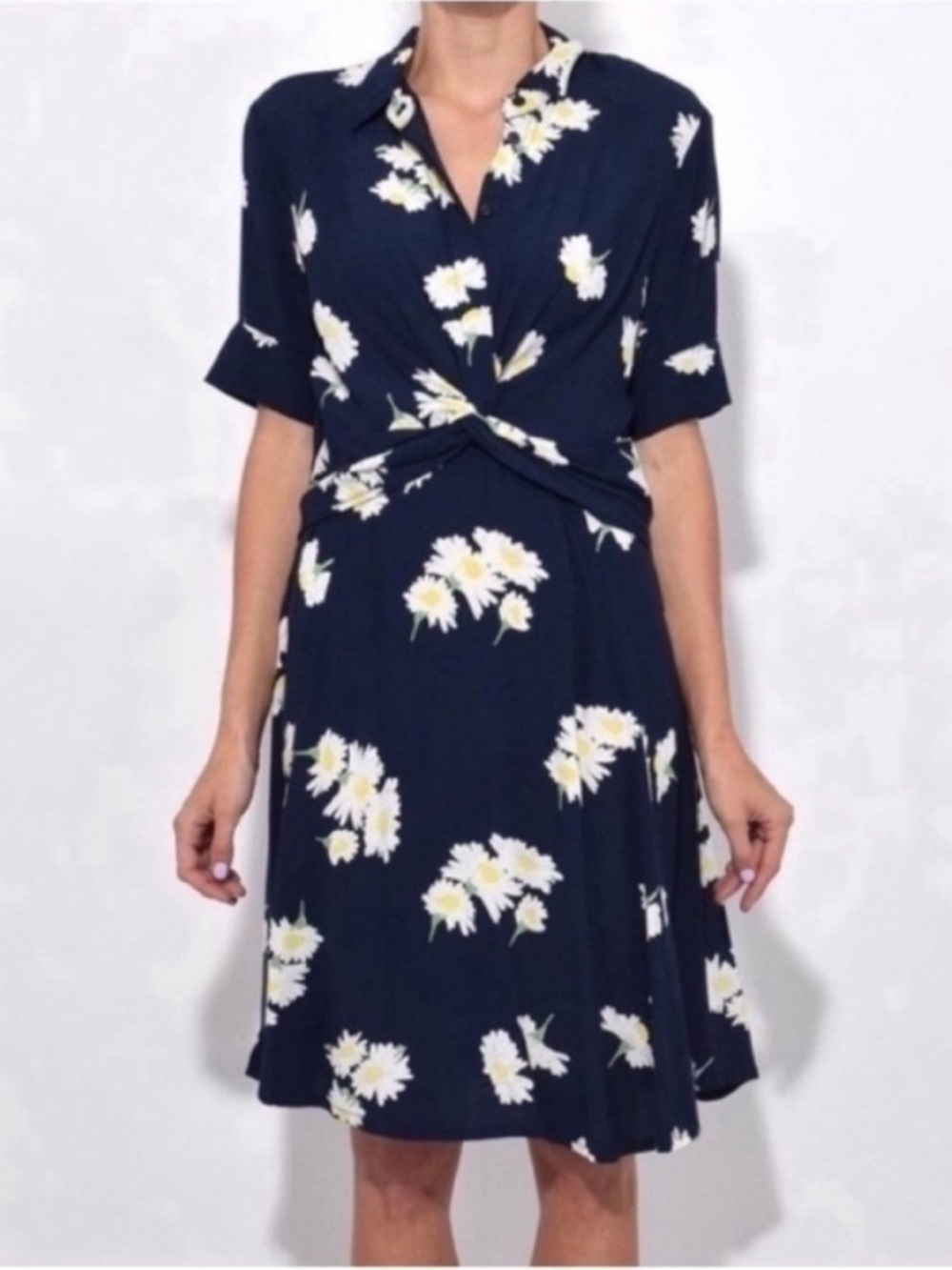 Ganni Silvery Crepe Twist Dress in Total Eclipse